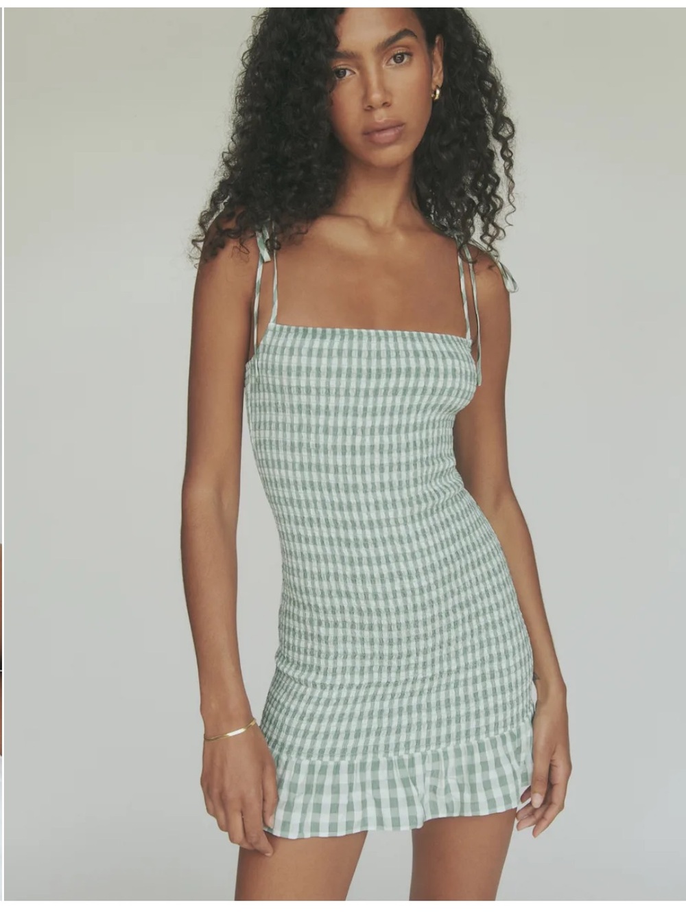 Reformation Gemini Gingham Mini Dress — Sage Green & White